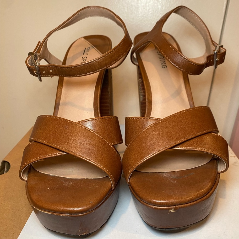 Call It Spring Platform Heel Sandals in Brown